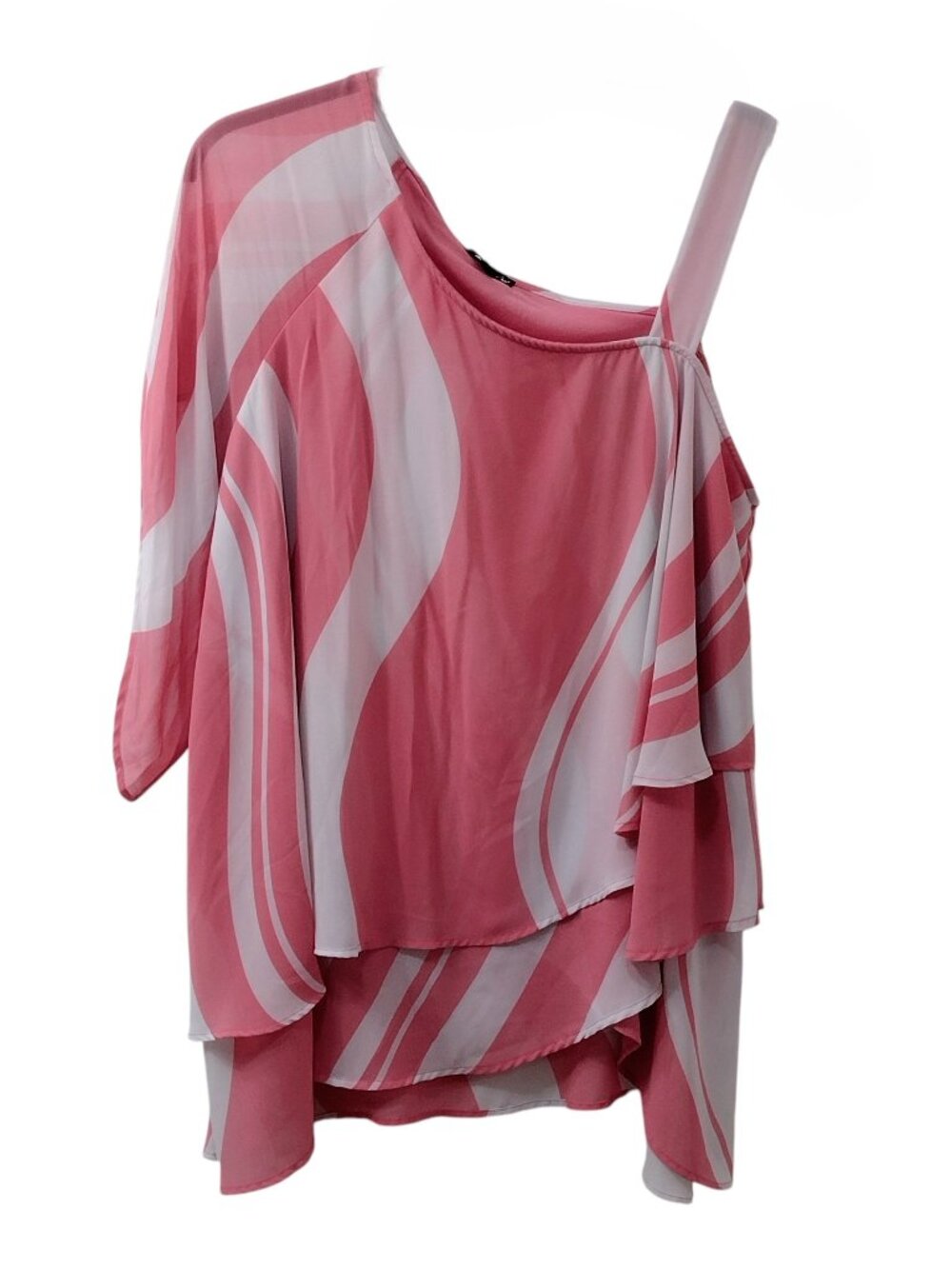 Iman One Shoulder Asymmetrical Draped Top, Size 1X, Pink/White